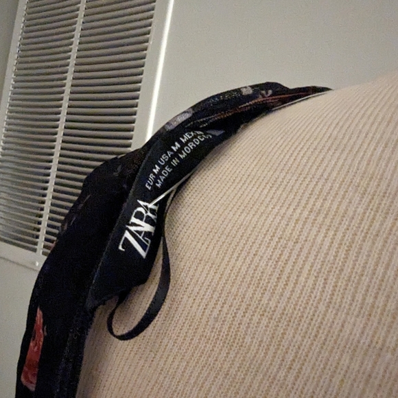 Zara Ruched Tulle Rose Pattern Dress with Mesh Long Sleeves - Picture 11 of 14